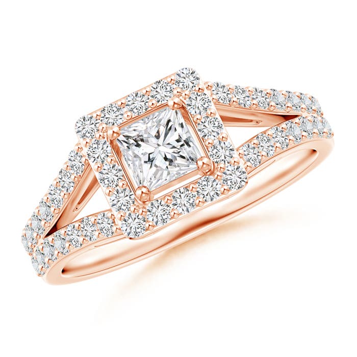 Princess-Cut Diamond Halo Split Shank Engagement Ring
