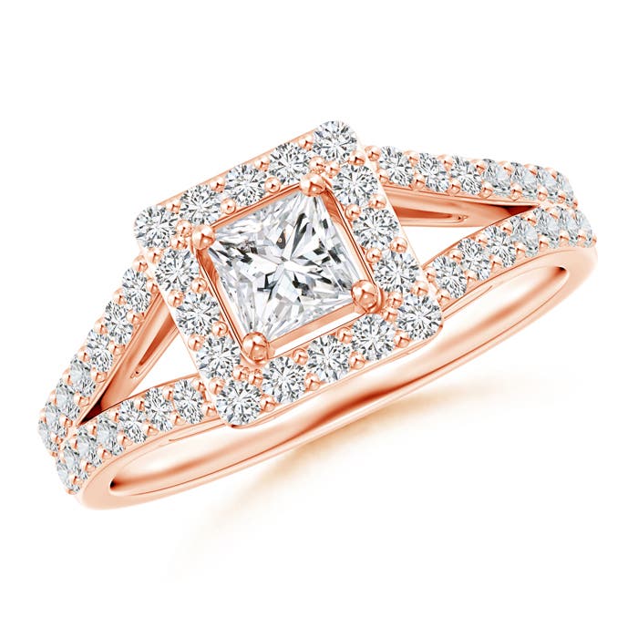Princess-Cut Diamond Halo Split Shank Engagement Ring