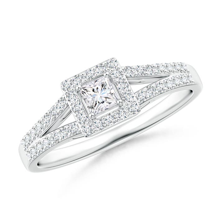 Princess-Cut Diamond Halo Split Shank Engagement Ring