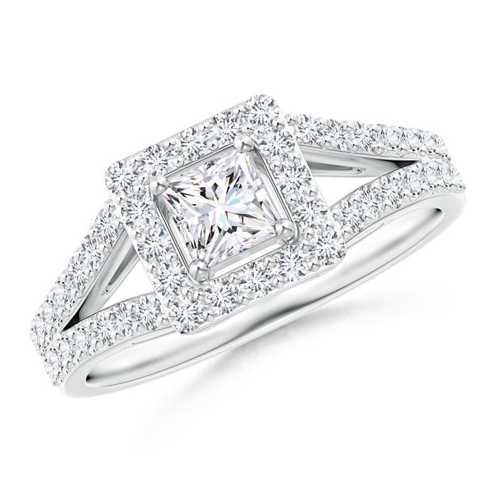 Princess-Cut Diamond Halo Split Shank Engagement Ring