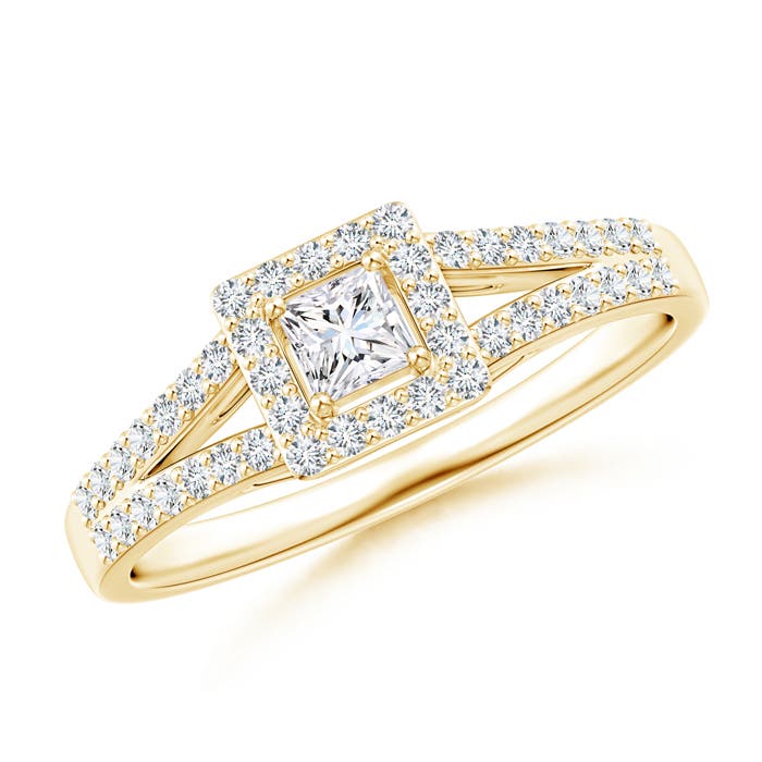 Princess-Cut Diamond Halo Split Shank Engagement Ring