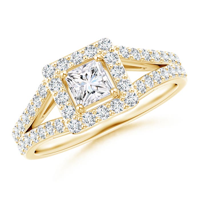 Princess-Cut Diamond Halo Split Shank Engagement Ring