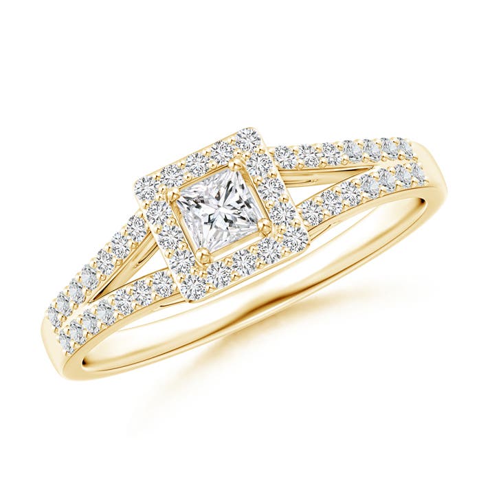 Princess-Cut Diamond Halo Split Shank Engagement Ring