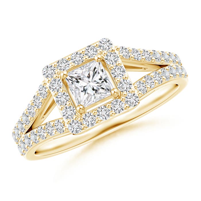 Princess-Cut Diamond Halo Split Shank Engagement Ring