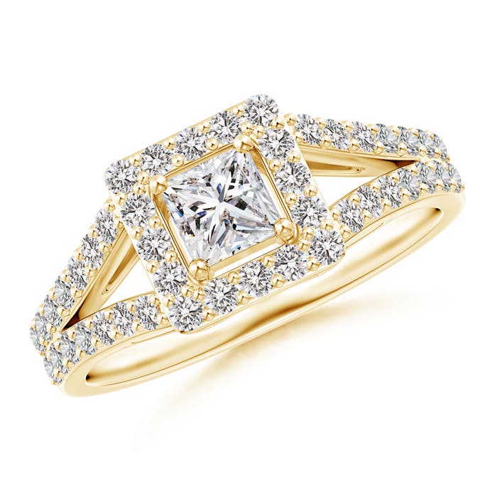 Princess-Cut Diamond Halo Split Shank Engagement Ring