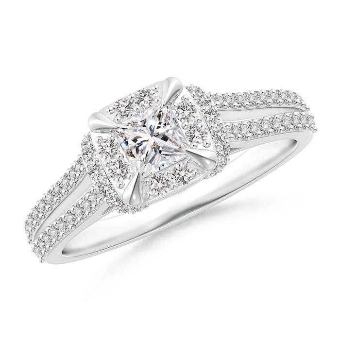 Claw-Set Diamond Cushion Halo Collar Engagement Ring