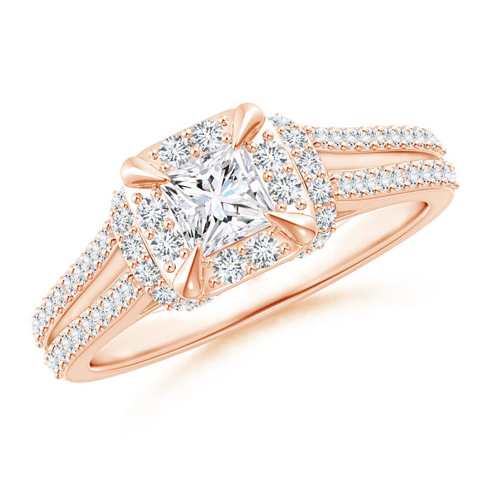 Claw-Set Diamond Cushion Halo Collar Engagement Ring