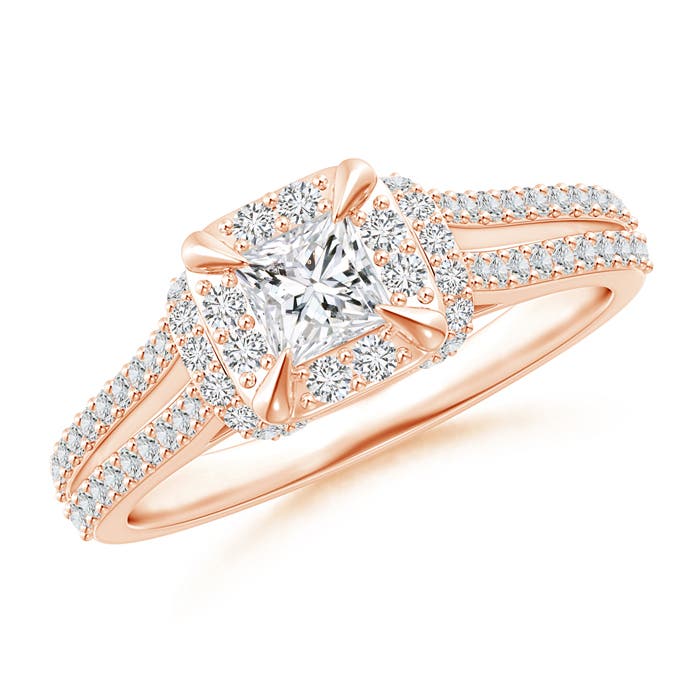 Claw-Set Diamond Cushion Halo Collar Engagement Ring