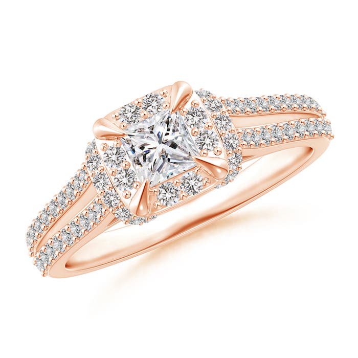 Claw-Set Diamond Cushion Halo Collar Engagement Ring