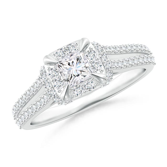 Claw-Set Diamond Cushion Halo Collar Engagement Ring