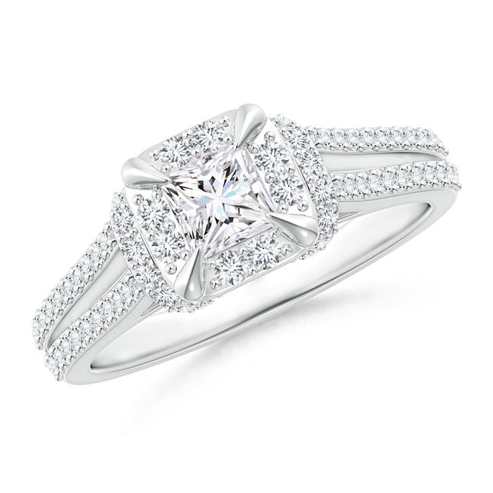 Claw-Set Diamond Cushion Halo Collar Engagement Ring