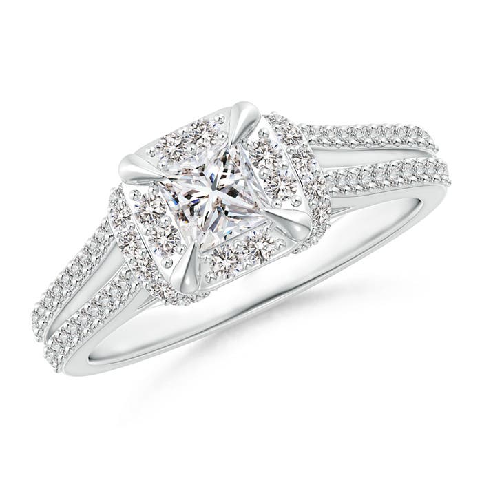 Claw-Set Diamond Cushion Halo Collar Engagement Ring