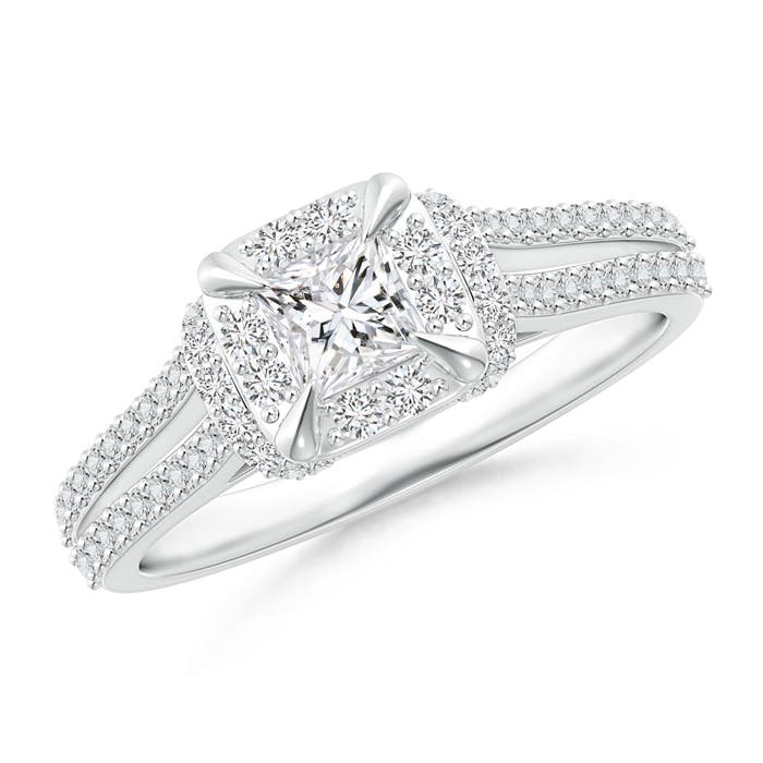 Claw-Set Diamond Cushion Halo Collar Engagement Ring