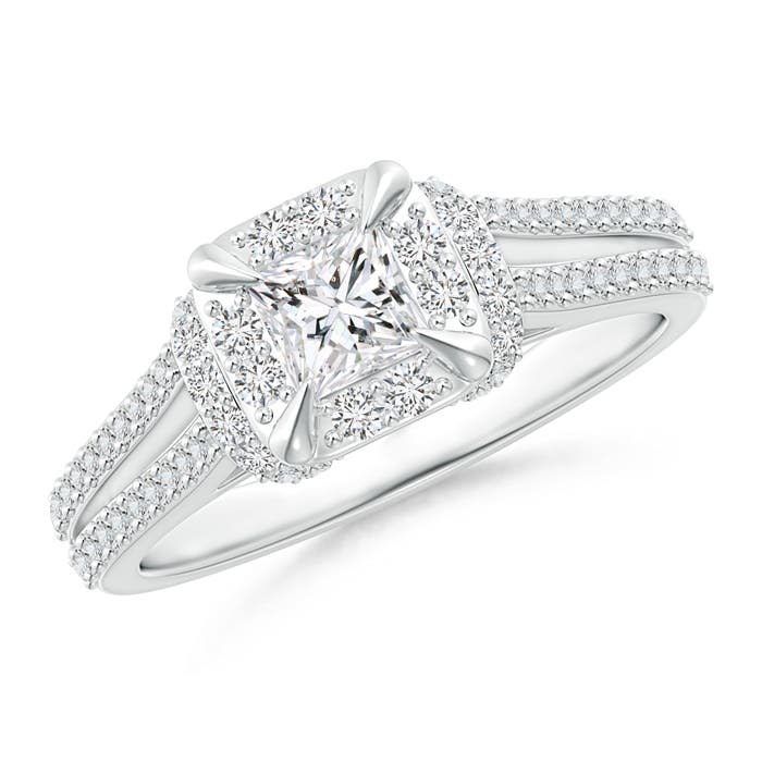 Claw-Set Diamond Cushion Halo Collar Engagement Ring