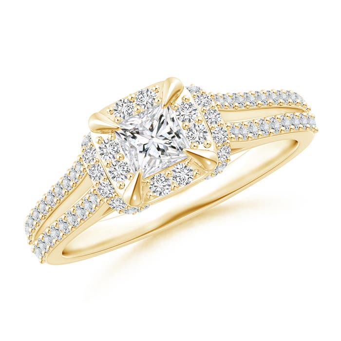 Claw-Set Diamond Cushion Halo Collar Engagement Ring