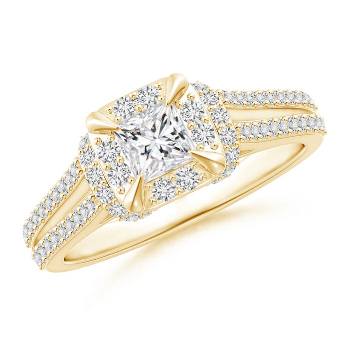 Claw-Set Diamond Cushion Halo Collar Engagement Ring