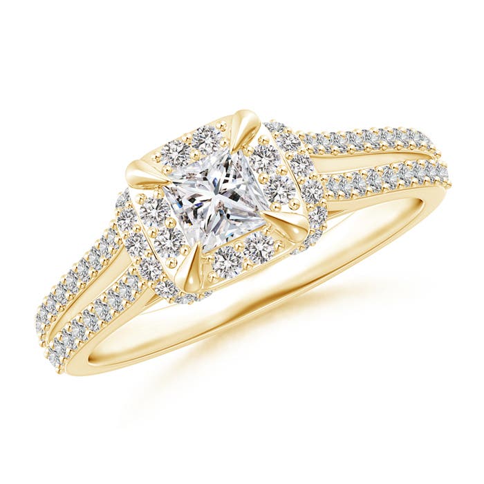 Claw-Set Diamond Cushion Halo Collar Engagement Ring