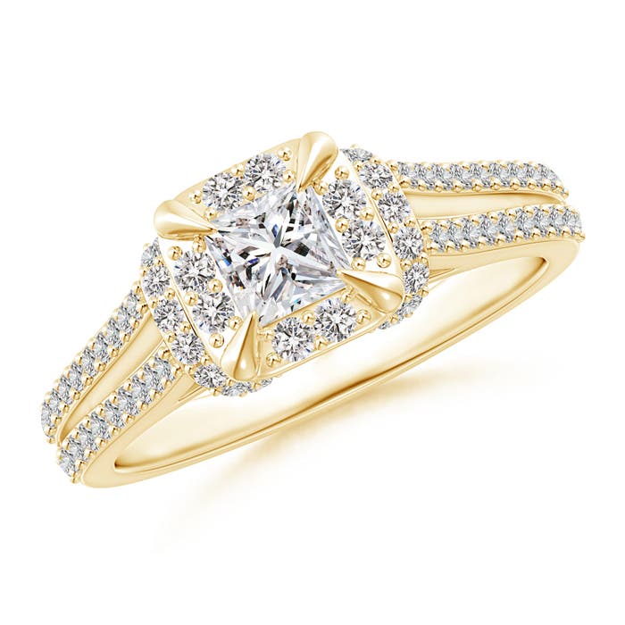 Claw-Set Diamond Cushion Halo Collar Engagement Ring