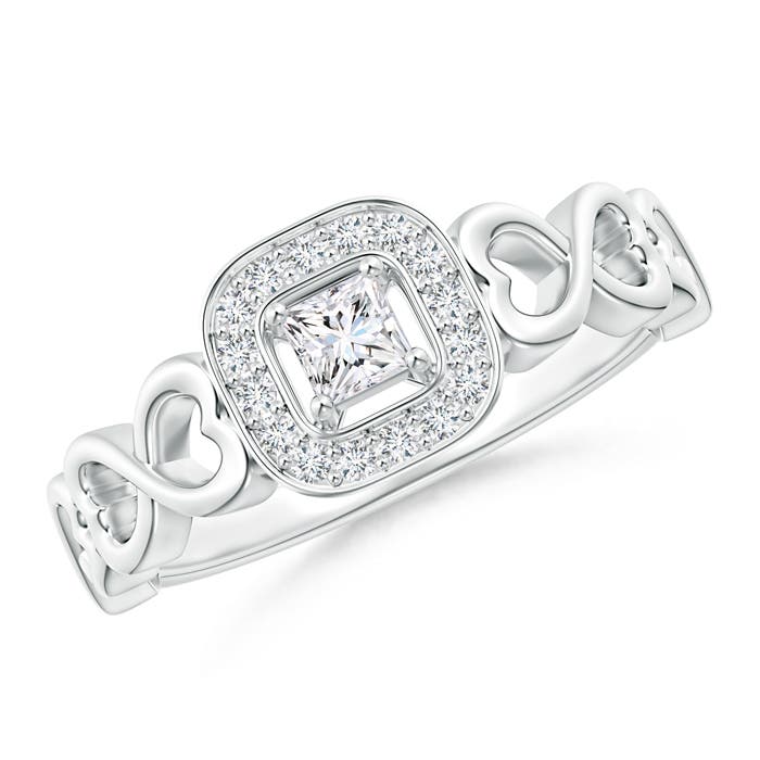 Princess-Cut Diamond Cushion Halo Promise Ring with Infinity Heart-Motifs