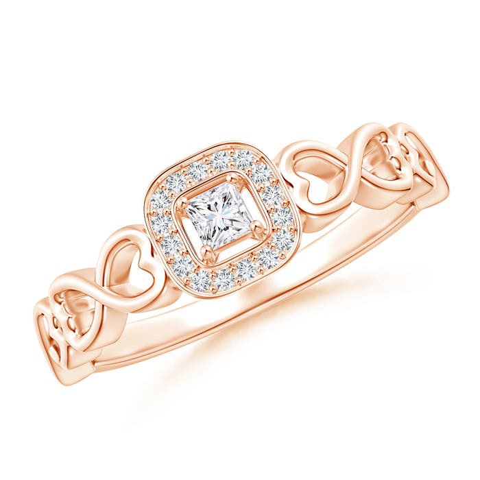 Princess-Cut Diamond Cushion Halo Promise Ring with Infinity Heart-Motifs