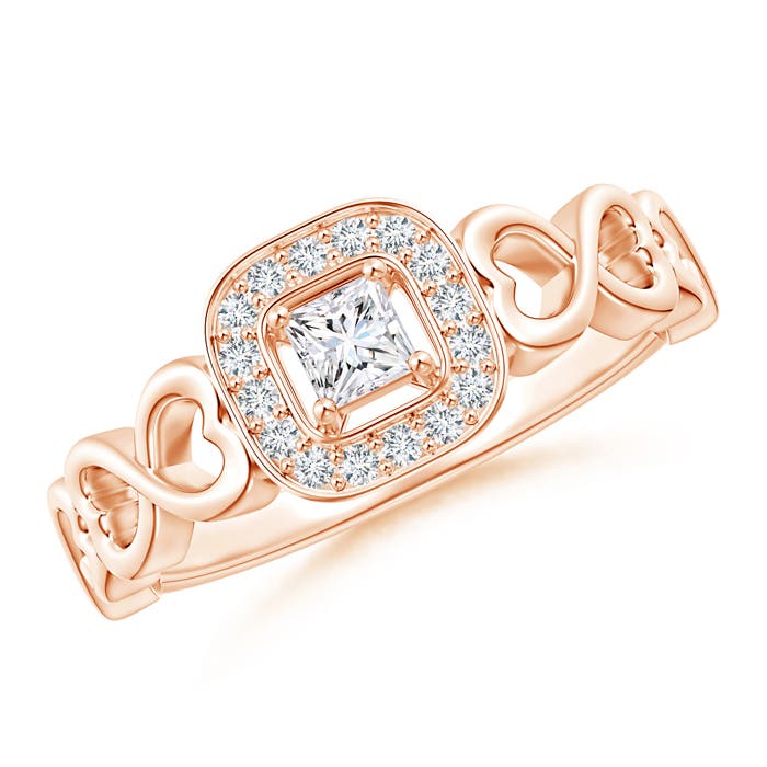Princess-Cut Diamond Cushion Halo Promise Ring with Infinity Heart-Motifs
