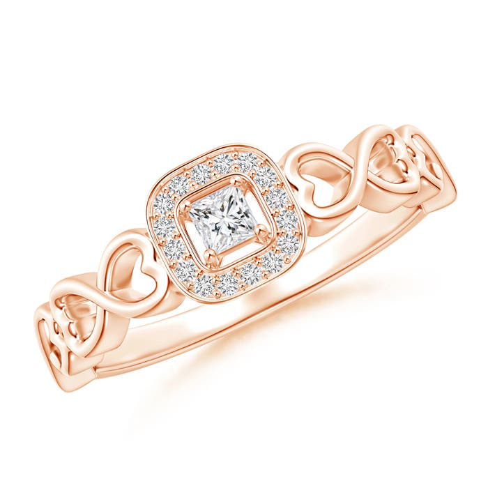 Princess-Cut Diamond Cushion Halo Promise Ring with Infinity Heart-Motifs