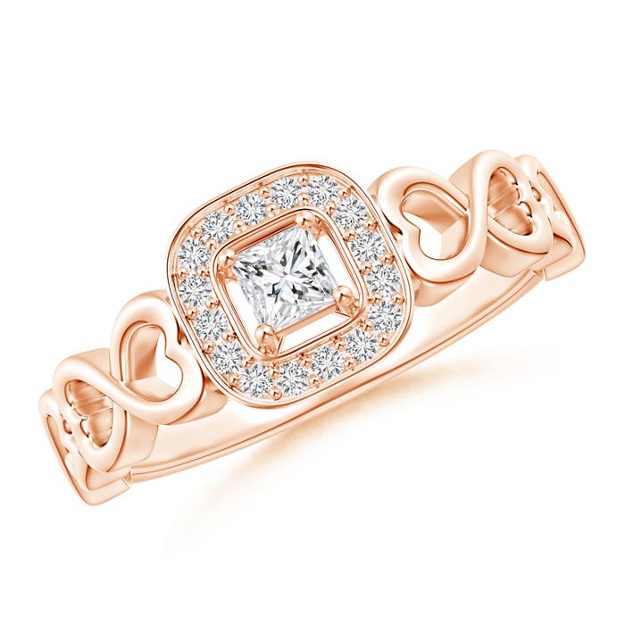 Princess-Cut Diamond Cushion Halo Promise Ring with Infinity Heart-Motifs