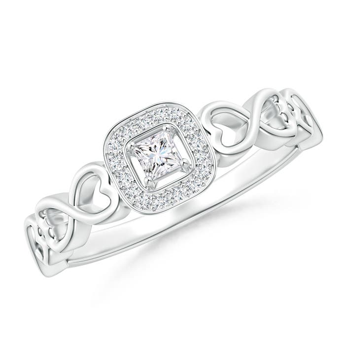 Princess-Cut Diamond Cushion Halo Promise Ring with Infinity Heart-Motifs