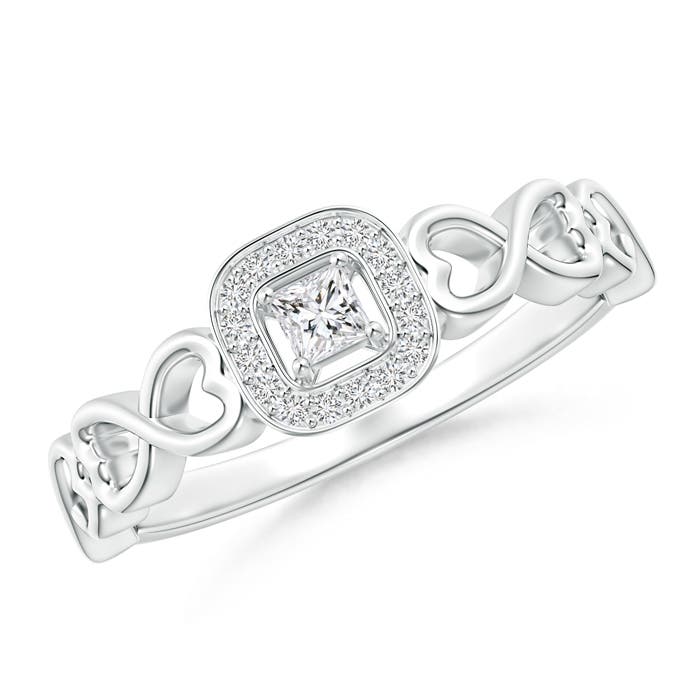 Princess-Cut Diamond Cushion Halo Promise Ring with Infinity Heart-Motifs
