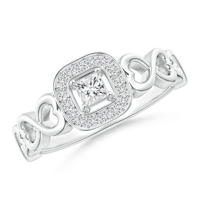 Princess-Cut Diamond Cushion Halo Promise Ring with Infinity Heart-Motifs