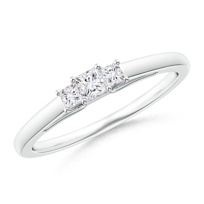Princess-Cut Diamond Trellis Three Stone Ring