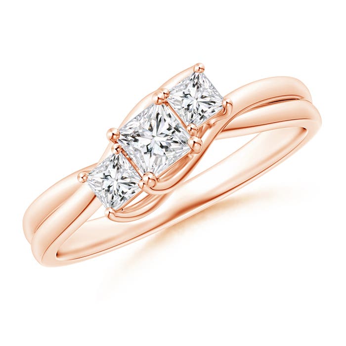 Three Stone Princess-Cut Diamond Double Bypass Ring