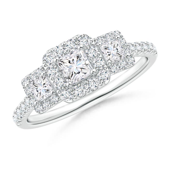 Princess-Cut Triple Diamond Halo Engagement Ring