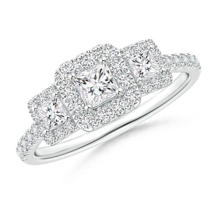Princess-Cut Triple Diamond Halo Engagement Ring