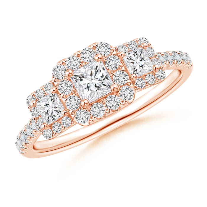 Princess-Cut Triple Diamond Halo Engagement Ring