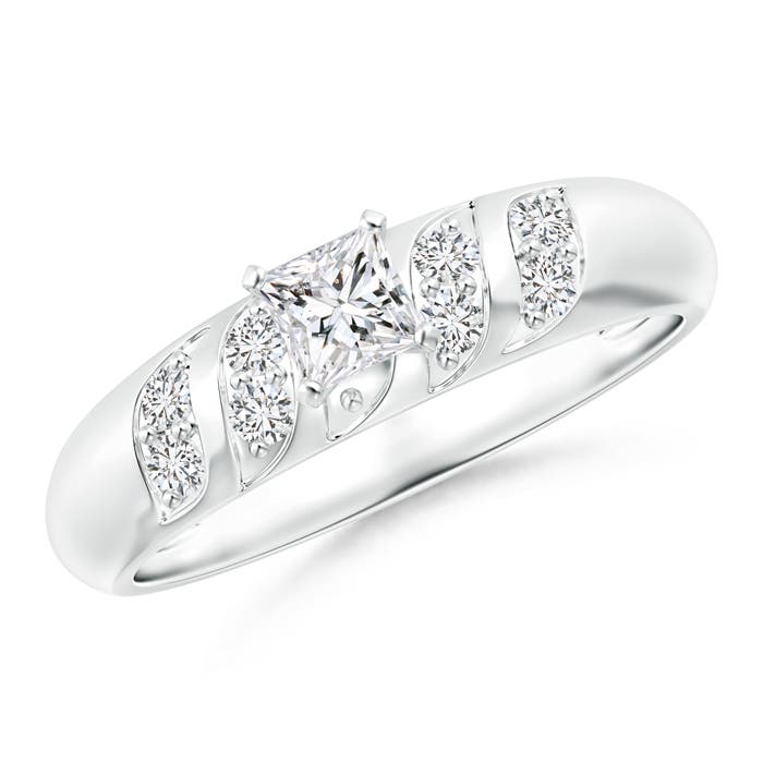 Wavy Grooved Princess-Cut Diamond Solitaire Engagement Ring