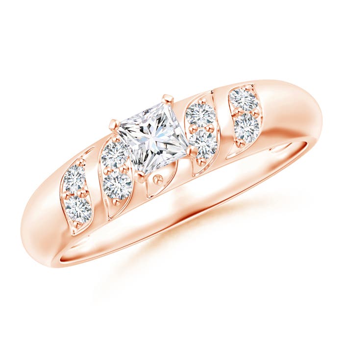 Wavy Grooved Princess-Cut Diamond Solitaire Engagement Ring