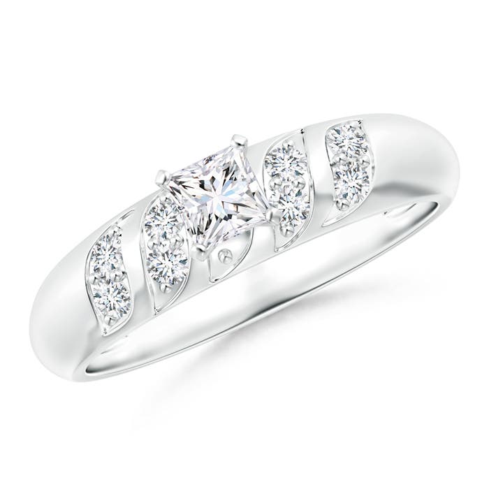 Wavy Grooved Princess-Cut Diamond Solitaire Engagement Ring