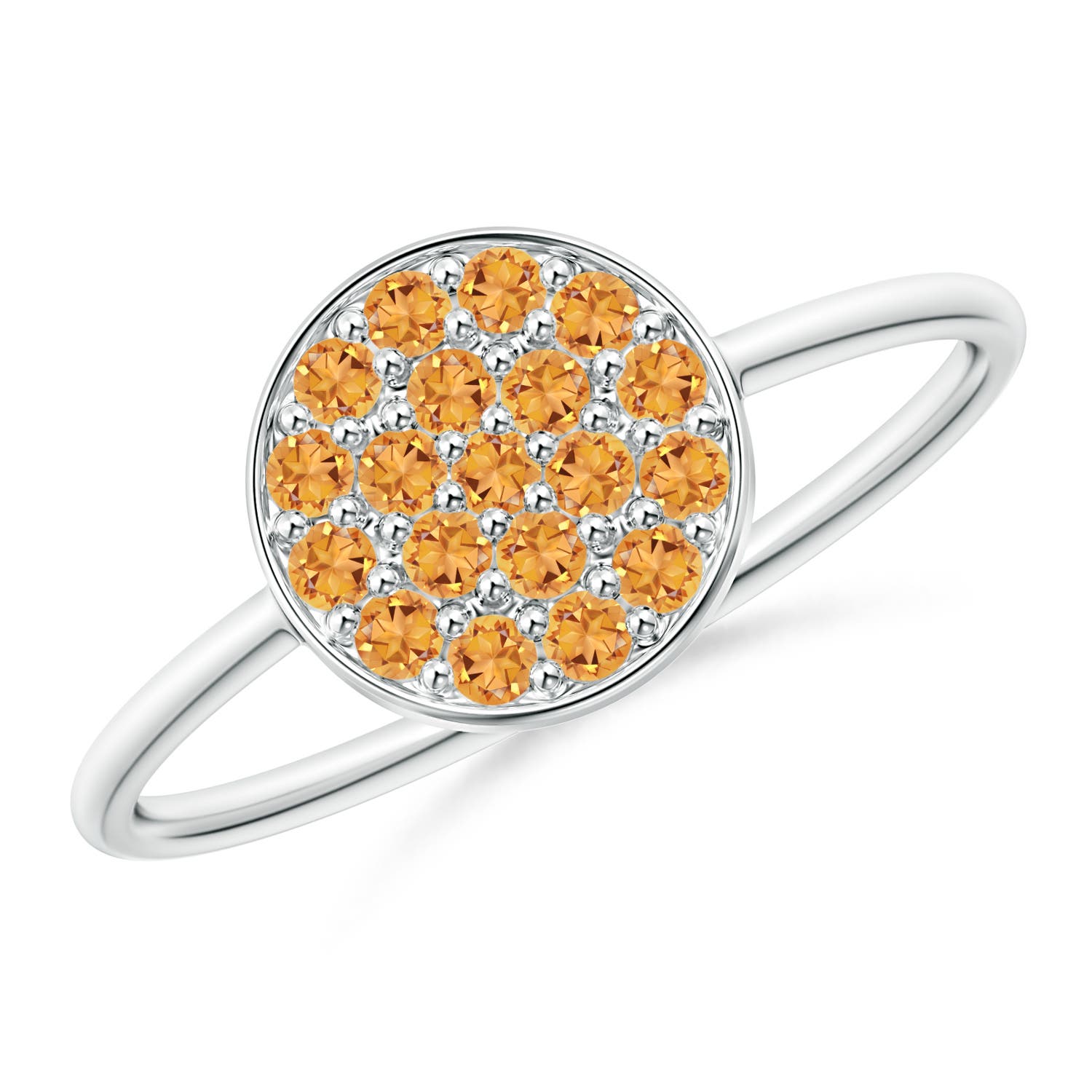 Pave Set Round Citrine Cluster Disc Ring