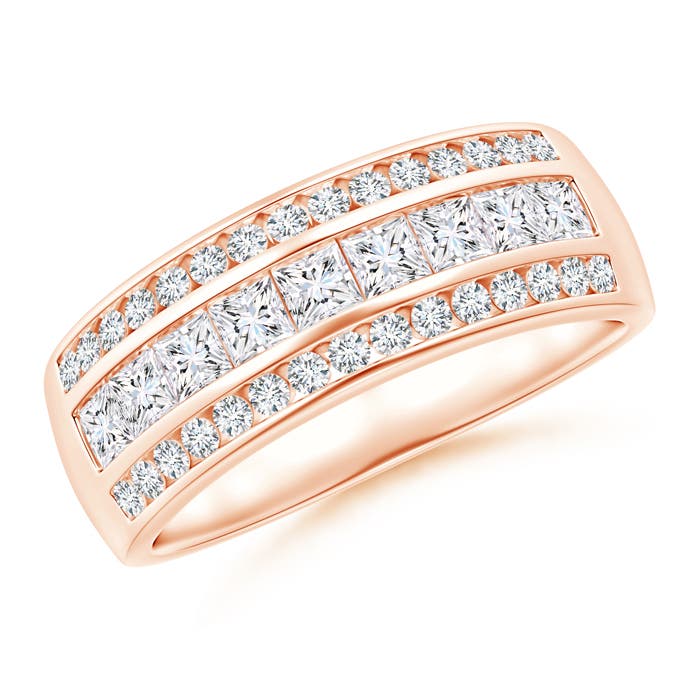 Channel-Set Princess and Round Diamond Triple Row Band