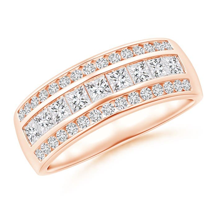 Channel-Set Princess and Round Diamond Triple Row Band