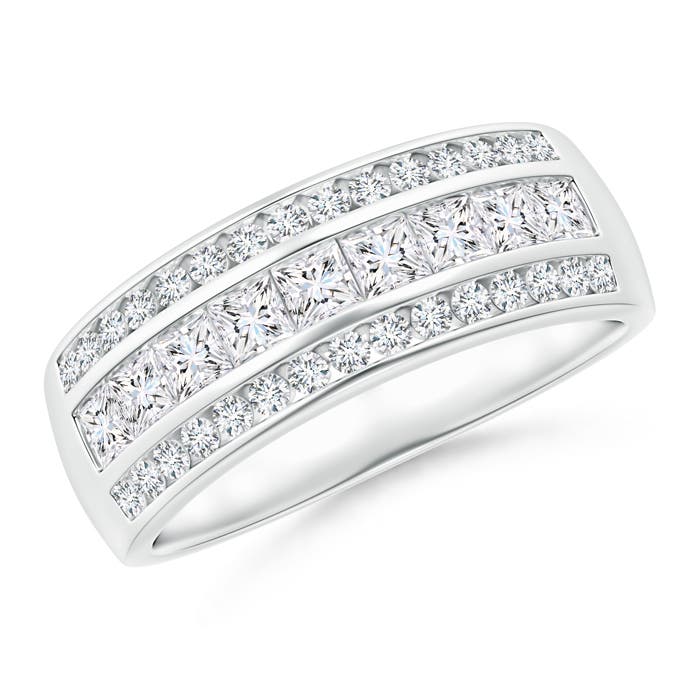 Channel-Set Princess and Round Diamond Triple Row Band