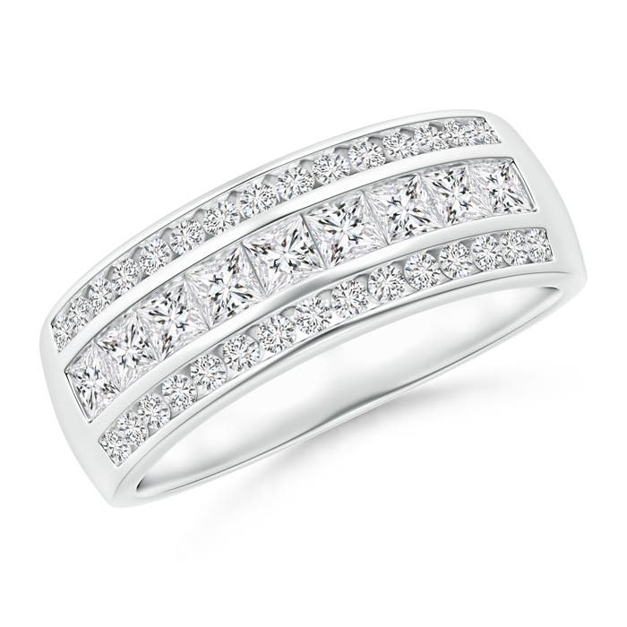 Channel-Set Princess and Round Diamond Triple Row Band
