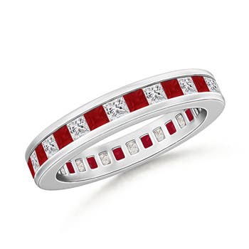 Channel Set Square Ruby Diamond Eternity Wedding Band