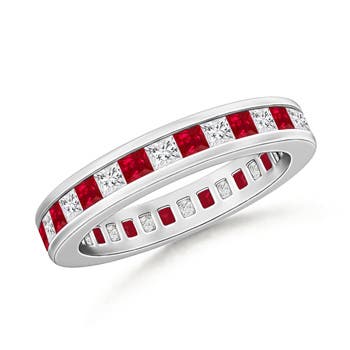 Channel Set Square Ruby Diamond Eternity Wedding Band