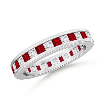 Channel Set Square Ruby Diamond Eternity Wedding Band