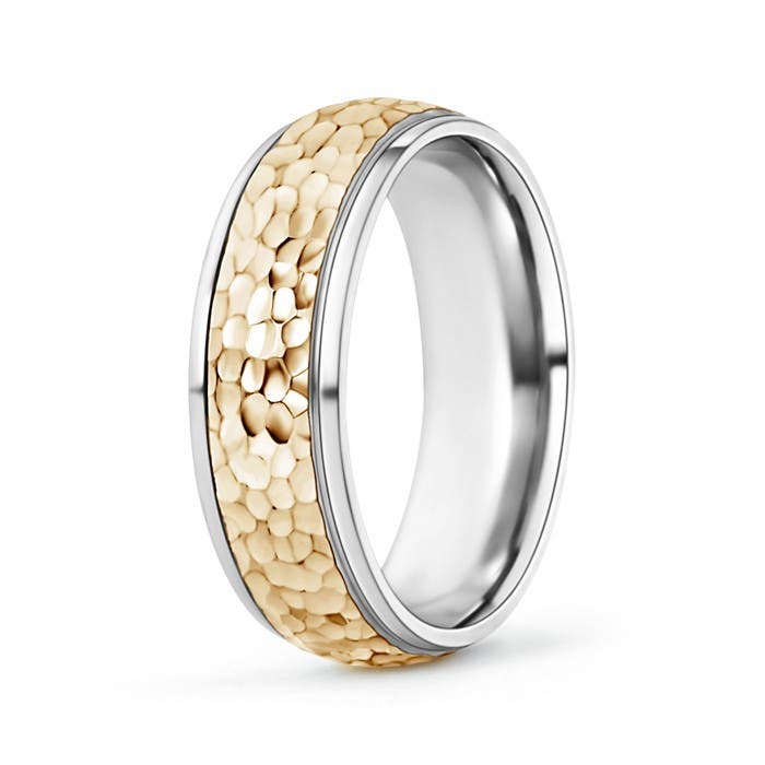 Men S Hammered Comfort Fit Wedding Ring In Two Tone Gold Angara