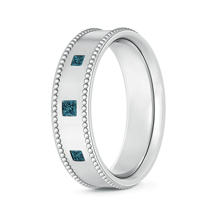 Three Stone Princess Enhanced Blue Diamond Men's Wedding Band