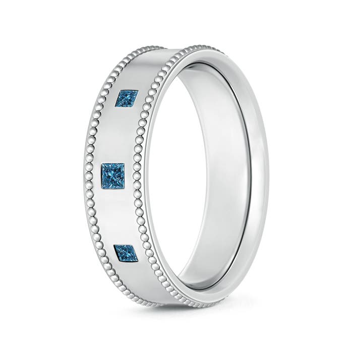 Three Stone Princess Enhanced Blue Diamond Men's Wedding Band