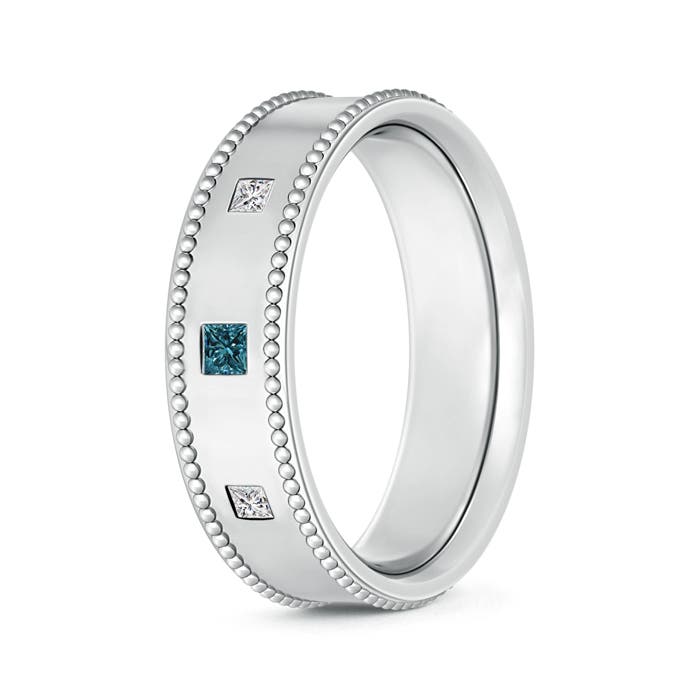 3 Stone Princess White & Enhanced Blue Diamond Men's Wedding Band